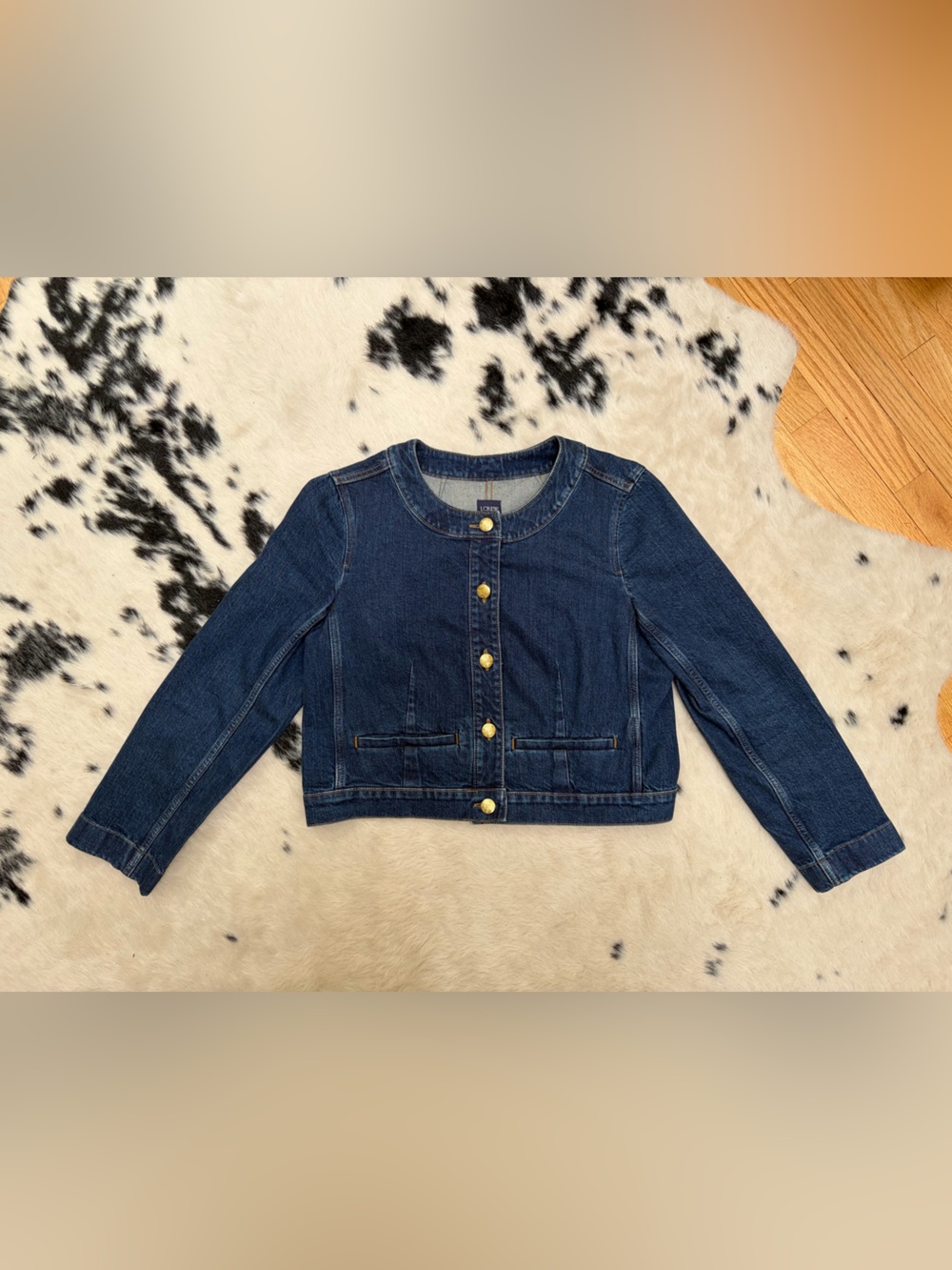 J. Crew Dark Blue Denim Cropped Jacket with Gold Buttons